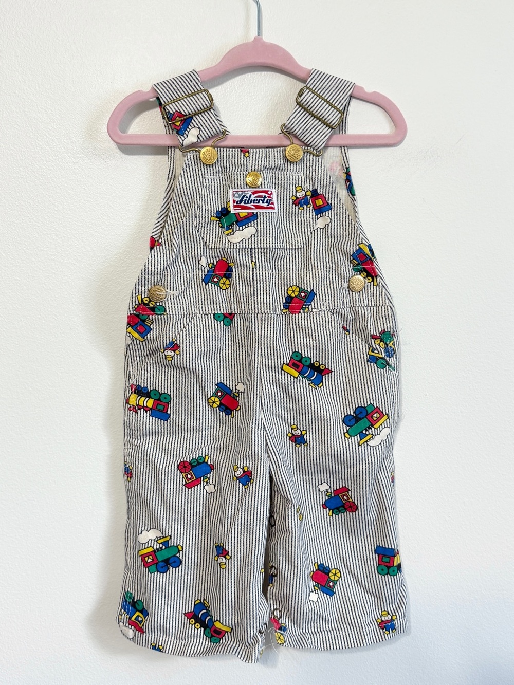 Vintage Liberty Striped Train Overalls Baby Boy 3-6 months Vtg Rare